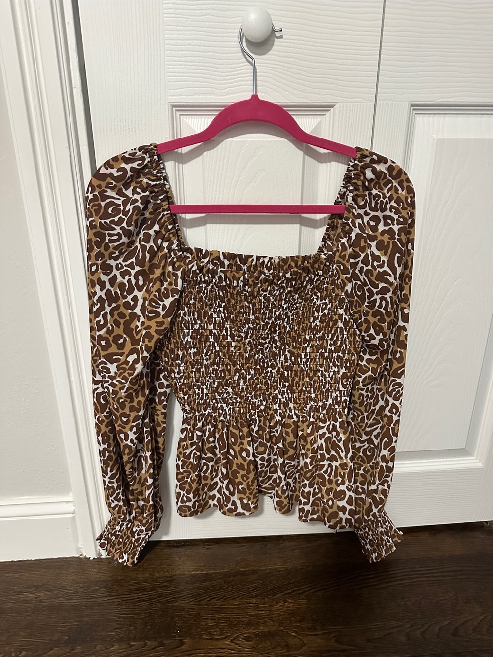 Lilly Pulitzer Brown and White Leopard Smocked Peplum Blouse